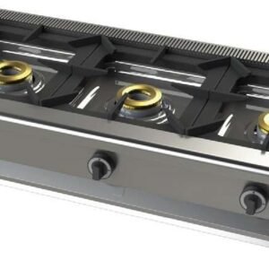 Cocina a gas sobremesa de 3 fuegos 8+8+8 Kw SerIe 550 JUNEX con medidas 1200x550x240h mm 6300B/1