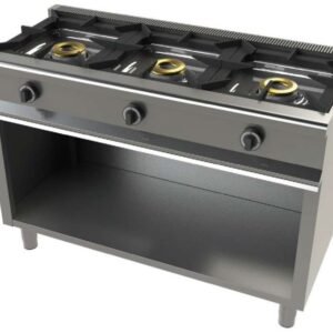 Cocina a gas con mueble de 3 fuegos 8+8+8 Kw SerIe 550 JUNEX con medidas 1200x550x850h mm 6300/1