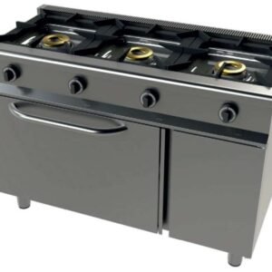 Cocina a gas con horno GN1/1 4,5Kw, 3 fuegos 8+8+8 Kw SerIe 550 JUNEX con medidas 1200x550x850h mm 6301/1