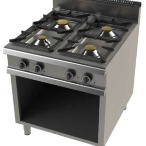 Cocina a gas con mueble de 4 fuegos 4,3+8,3+10+8,3 Kw Serie 900 JUNEX con medidas 800x900x900h mm FO9C400