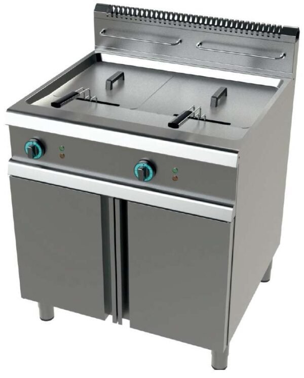 Freidora a gas 2 cuba limpia de 17+17 litros con 16+16Kw Serie 700 JUNEX con medidas 800x730x900h mm FG7N217