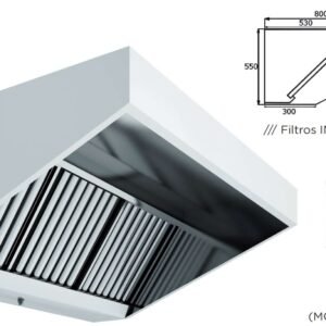 Campana Mural Snack Techo Bajo Elevado Fondo 800 CON TURBINA de 1000x800x550h mm AVEIRO A10080CMBT