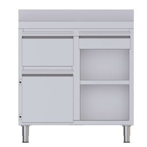 Mueble Cafetero Acero Inoxidable Con Tolva a la Izquierda, 1 Estante, 1 Puerta y 1 Cajón 1000x600x1050h mm CST60100D2SLB