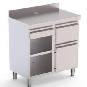 Mueble Cafetero Acero Inoxidable Con Tolva a la Derecha, 1 Estante, 1 Puerta y 1 Cajón 1000x600x1050h mm CST60100D2SRB