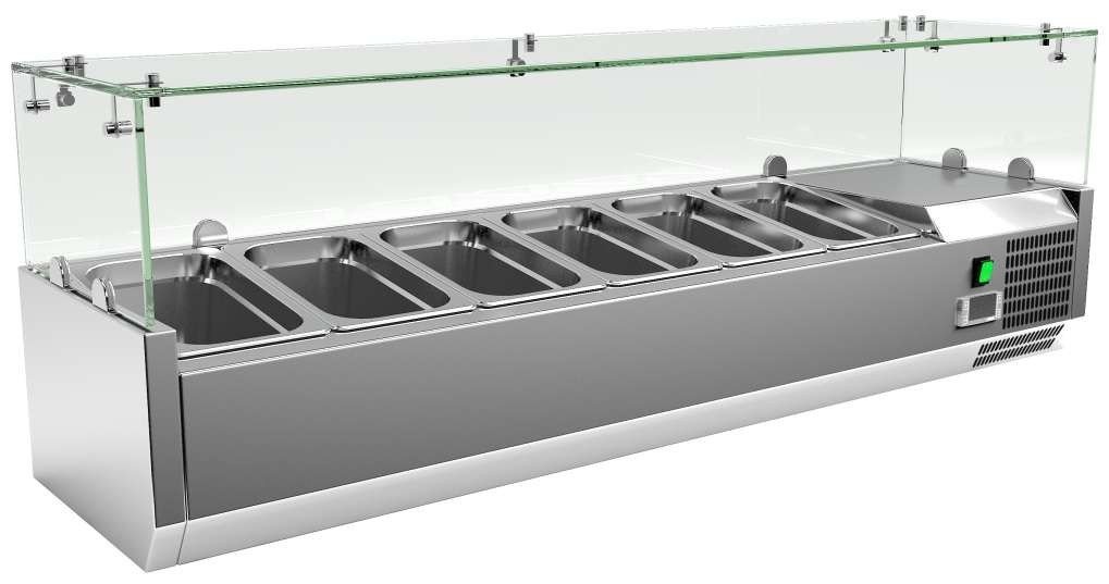 Vitrina 6 cubetas GN1/4 con Cúpula de Vídrio de 1400 x335 x440h mm PEKIN VRX1400330FG