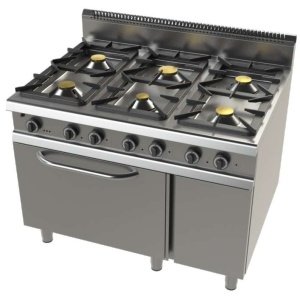 Cocina a gas con mueble 6 fuegos 2X8+4,5+3x6 Kw Serie 900 JUNEX con medidas 1200x900x900h mm 9600/3