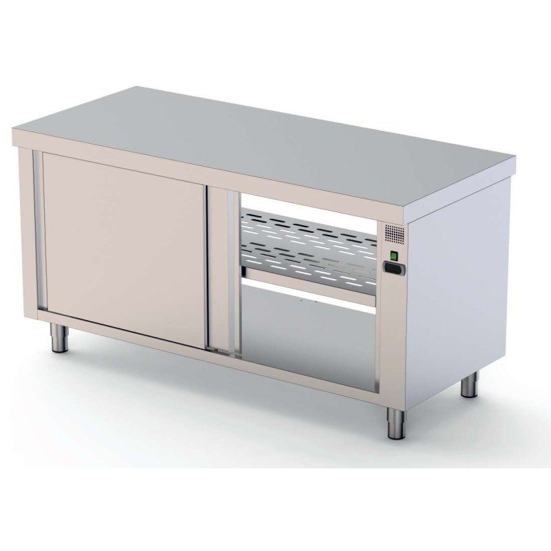 Mesa Caliente Acero Inoxidable Central Fondo 600 Con Puerta Corredera En Ambas Caras 1500x600x850h mm HFTC160150PT