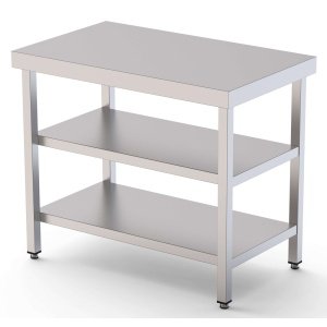 Mesa de Trabajo Acero inoxidable Central Con 2 Estante 600x500x850h mm WTC150060S2