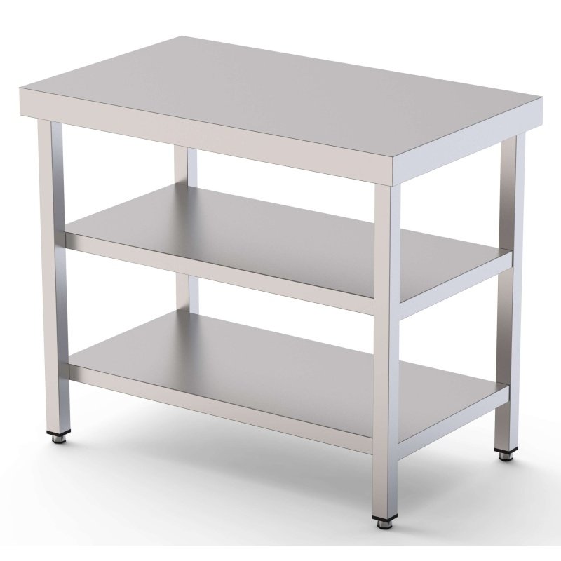 Mesa de Trabajo Acero inoxidable Central Con 2 Estante 600x500x850h mm WTC150060S2