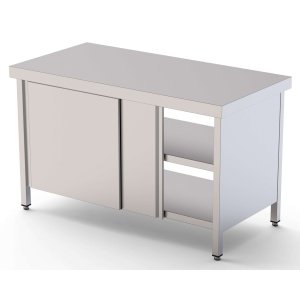 Mesa de Trabajo Acero inoxidable Central Con Puerta Corredera en Ambas Caras 1000x600x850h mm WTC160100PT