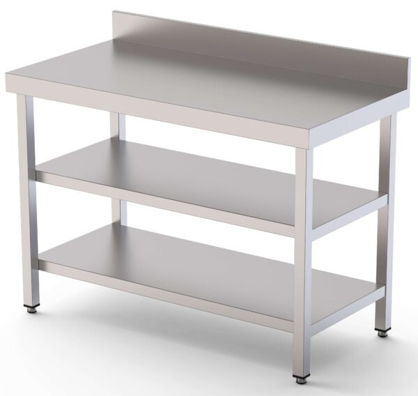Mesa de Trabajo Acero inoxidable Mural Con 2 Estante 1500x550x850h mm WTW155150S2
