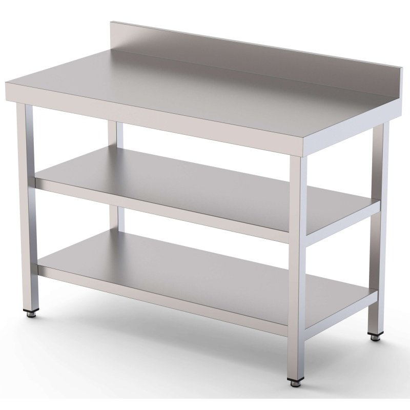 Mesa de Trabajo Acero inoxidable Mural Con 2 Estante 2000x550x850h mm WTW155200S2
