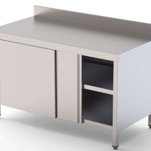 Mesa de Trabajo Acero inoxidable Mural Con Puerta Corredera a 1 cara 2400x900x850h mm WTW190240SD