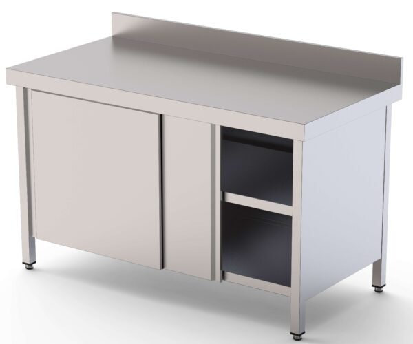 Mesa de Trabajo Acero inoxidable Mural Con Puerta Corredera a 1 cara 2800x800x850h mm WTW180280SD