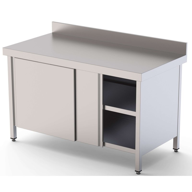 Mesa de Trabajo Acero inoxidable Mural Con Puerta Corredera a 1 cara 2600x700x850h mm WTW170260SD