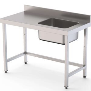 Mesa de Trabajo Acero Inoxidable Mural Sin Estante y Con Cubeta a la Derecha 1000x600x850h mm WTW16010RB0