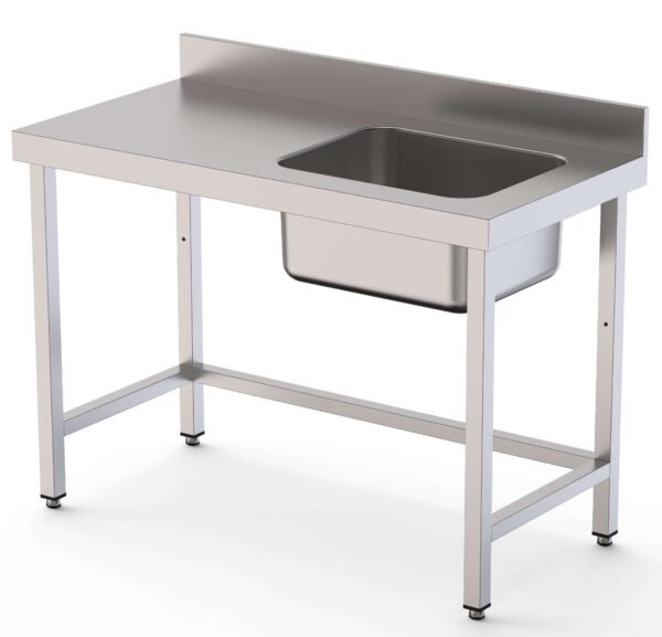 Mesa de Trabajo Acero Inoxidable Mural Sin Estante y Con Cubeta a la Derecha 2600x600x850h mm WTW16026RB0