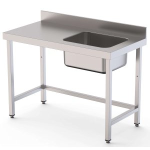 Mesa de Trabajo Acero Inoxidable Mural Sin Estante y Con Cubeta a la Derecha 1400x700x850h mm WTW17014RB0