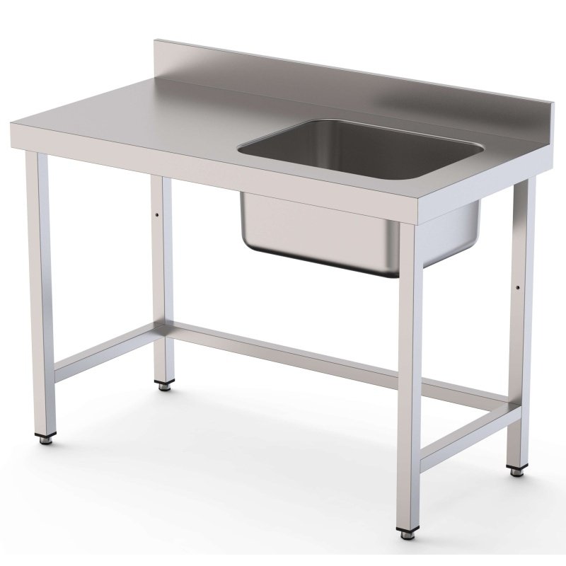 Mesa de Trabajo Acero Inoxidable Mural Sin Estante y Con Cubeta a la Derecha 1500x600x850h mm WTW16015RB0