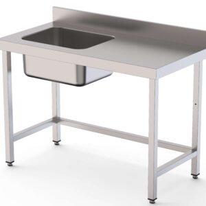 Mesa de Trabajo Acero Inoxidable Mural Sin Estante y Con Cubeta a la izquierda 1000x600x850h mm WTW16010LB0 18,10KG