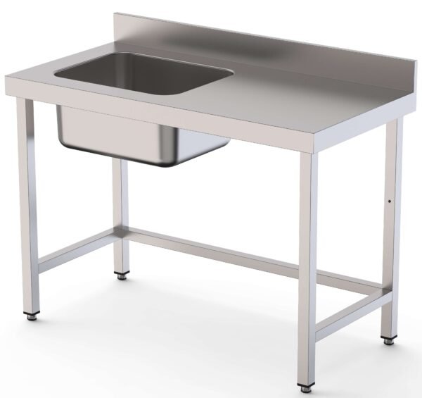 Mesa de Trabajo Acero Inoxidable Mural Sin Estante y Con Cubeta a la izquierda 2600x700x850h mm WTW17026LB0