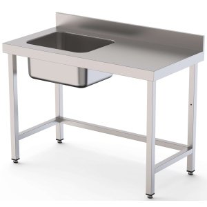 Mesa de Trabajo Acero Inoxidable Mural Sin Estante y Con Cubeta a la izquierda 1000x600x850h mm WTW16010LB0 18,10KG