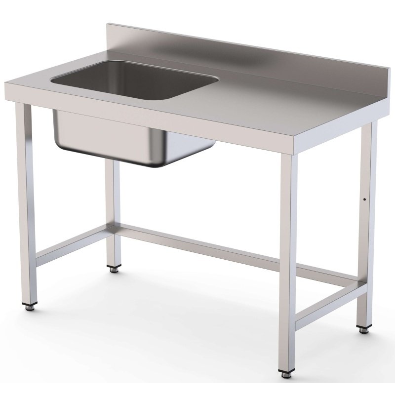 Mesa de Trabajo Acero Inoxidable Mural Sin Estante y Con Cubeta a la izquierda 2400x700x850h mm WTW17024LB0