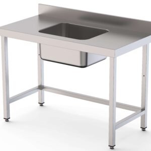 Mesa de Trabajo Acero Inoxidable Mural Sin Estante y Con Cubeta Central 1500x600x850h mm WTW16015CB0