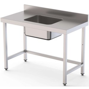Mesa de Trabajo Acero Inoxidable Mural Sin Estante y Con Cubeta Central 1500x700x850h mm WTW17015CB0