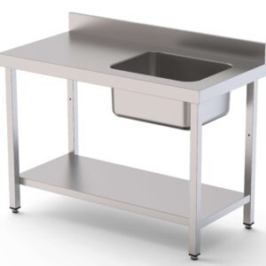 Mesa de Trabajo Acero Inoxidable Mural Con Estante y Con Cubeta a la Derecha 1000x600x850h mm WTW16010RB1