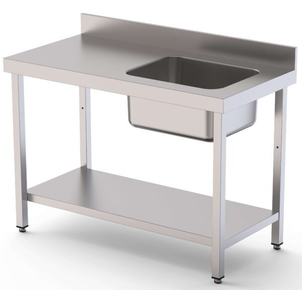 Mesa de Trabajo Acero Inoxidable Mural Con Estante y Con Cubeta a la Derecha 1000x700x850h mm WTW17010RB1