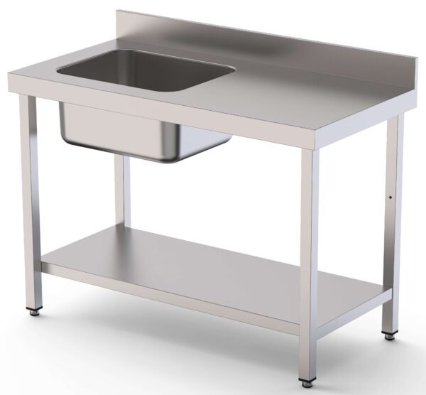 Mesa de Trabajo Acero Inoxidable Mural Con Estante y Con Cubeta a la izquierda 2800x600x850h mm WTW16028LB1
