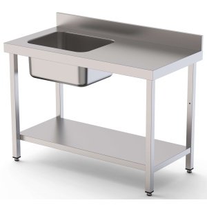 Mesa de Trabajo Acero Inoxidable Mural Con Estante y Con Cubeta a la izquierda 1800x600x850h mm WTW16018LB1