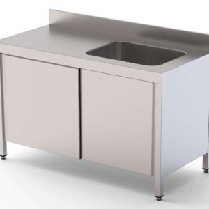 Mesa de Trabajo Acero Inoxidable Mural Con Puertas y Con Cubeta a la Derecha 1000x600x850h mm WTW16010RBSD
