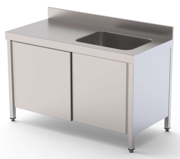Mesa de Trabajo Acero Inoxidable Mural Con Puertas y Con Cubeta a la Derecha 2200x700x850h mm WTW17022RBSD