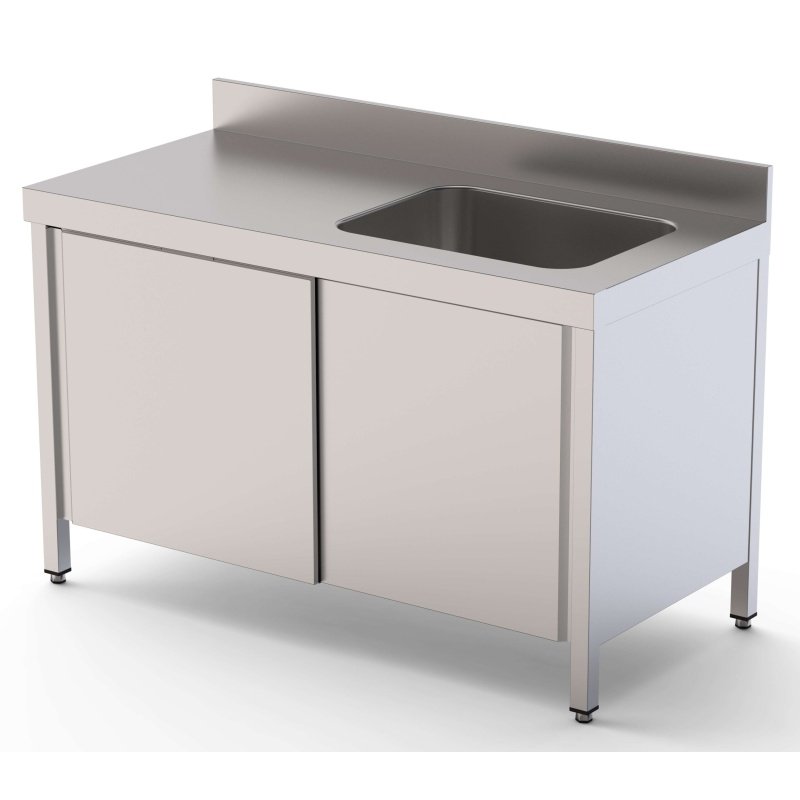 Mesa de Trabajo Acero Inoxidable Mural Con Puertas y Con Cubeta a la Derecha 2200x700x850h mm WTW17022RBSD