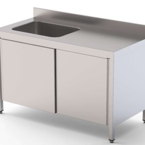 Mesa de Trabajo Acero Inoxidable Mural Con Puertas y Con Cubeta a la Izquierda 1000x600x850h mm WTW16010LBSD