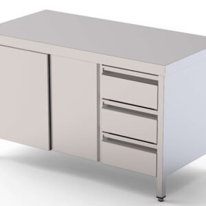 Mesa de Trabajo Acero Inoxidable Central Con Cajones a la Derecha 1400x600x850h mm WTC16014DDR
