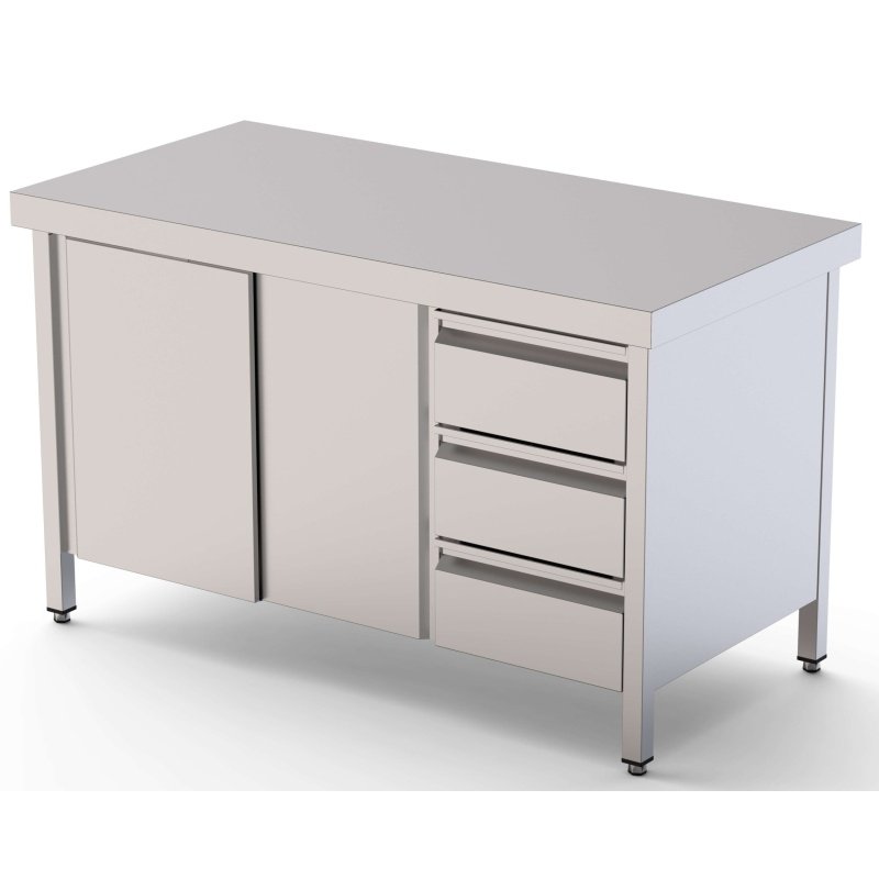 Mesa de Trabajo Acero Inoxidable Central Con Cajones a la Derecha 2400x600x850h mm WTC16024DDR