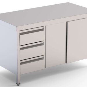 Mesa de Trabajo Acero Inoxidable Central Con Cajones a la Izquierda 1400x600x850h mm WTC16014DDL