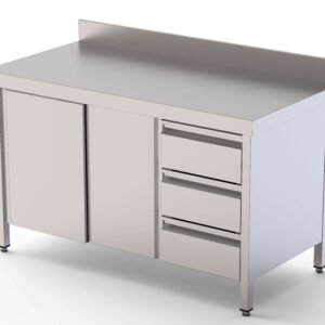 Mesa de Trabajo Acero Inoxidable Mural Con Cajones a la Derecha 2400x600x850h mm WTW16024DDR