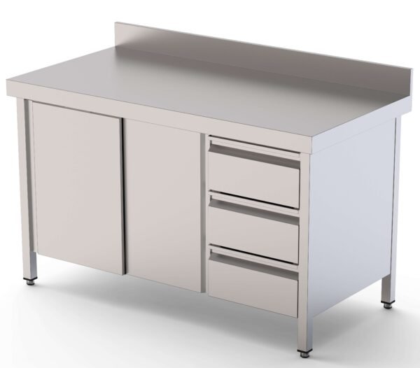 Mesa de Trabajo Acero Inoxidable Mural Con Cajones a la Derecha 2000x700x850h mm WTW17020DDR