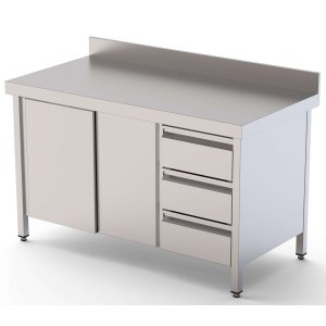 Mesa de Trabajo Acero Inoxidable Mural Con Cajones a la Derecha 1400x600x850h mm WTW16014DDR