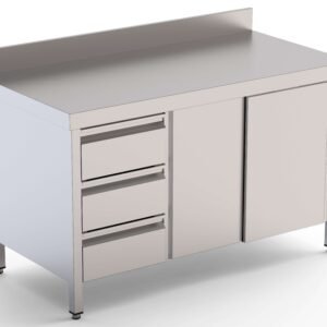 Mesa de Trabajo Acero Inoxidable Mural Con Cajones a la Izquierda 1400x600x850h mm WTW16014DDL