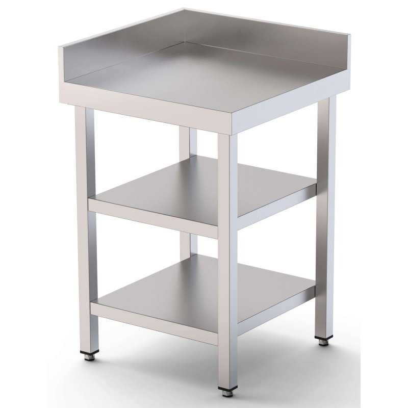 Mesa de Trabajo Acero Inoxidable Angular Para Composiciones en L Con 2 Estante 700x700x850h mm WTW170070C2
