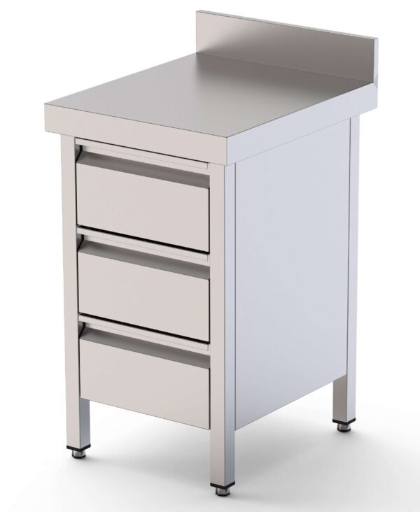 Mesa de Trabajo Acero Inoxidable Mural Con Cajones 500x600x850h mm WTW160050D3