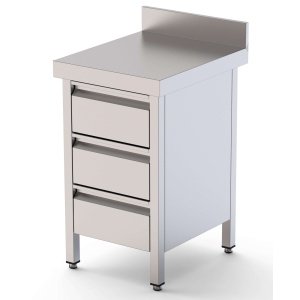 Mesa de Trabajo Acero Inoxidable Mural Con Cajones 500x600x850h mm WTW160050D3