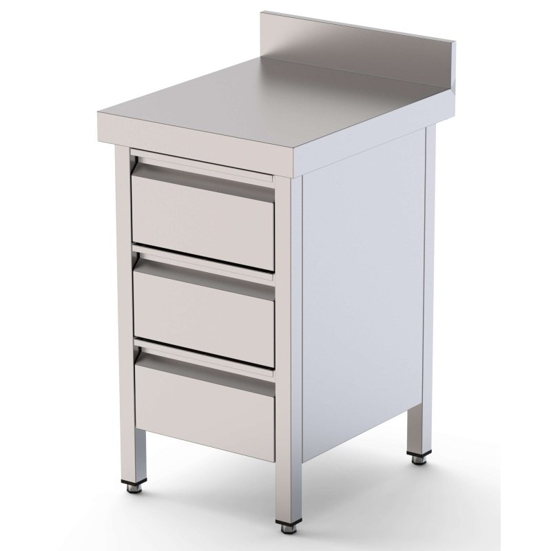 Mesa de Trabajo Acero Inoxidable Mural Con Cajones 500x700x850h mm WTW170050D3