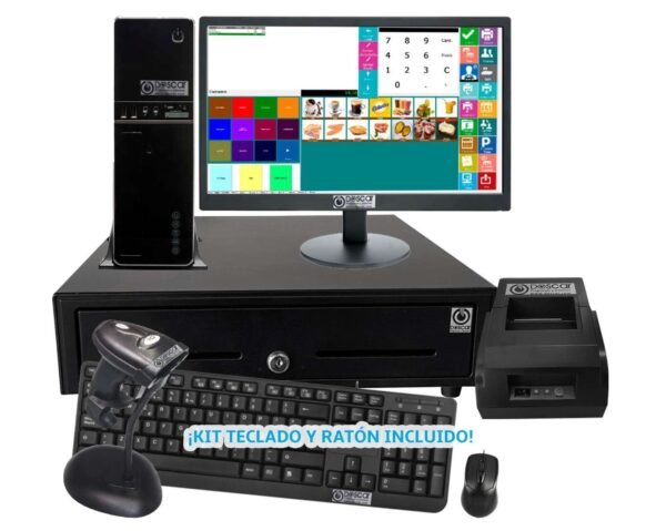 Sistema TPV Modular NO Táctil: TPV Modular+Cajón Portamonedas+Impresora de Tickets 80mm+Teclado+Ratón Versión Completa Comercio MC5080C-C