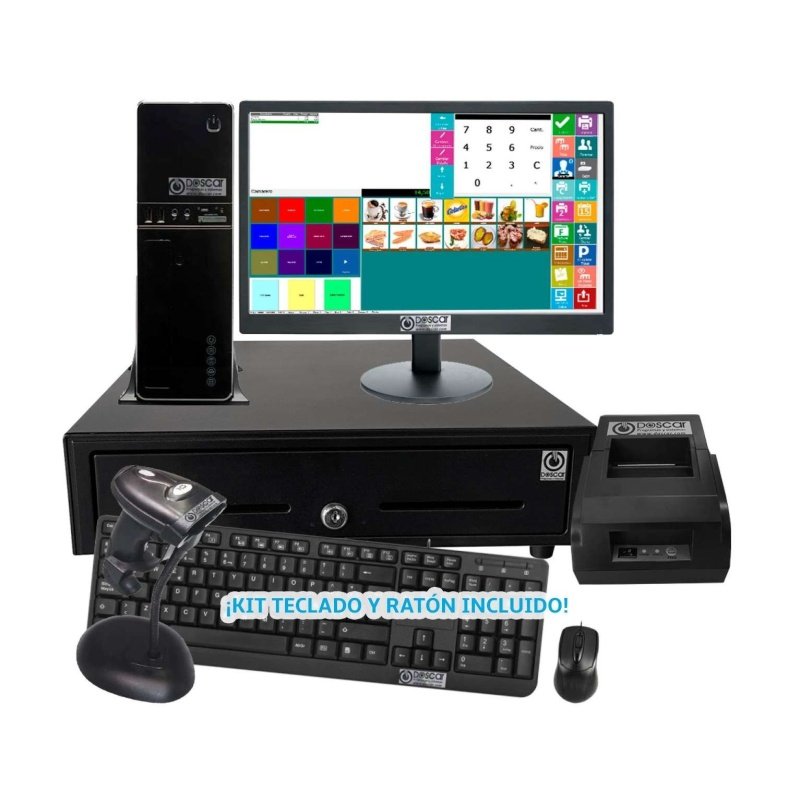 Sistema TPV Modular NO Táctil: TPV Modular+Cajón Portamonedas+Impresora de Tickets 58mm +Teclado+Ratón Versión Básica Comercio MC5058B-C